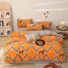 Orange zebra printing velvet fabric bedding quilt cover